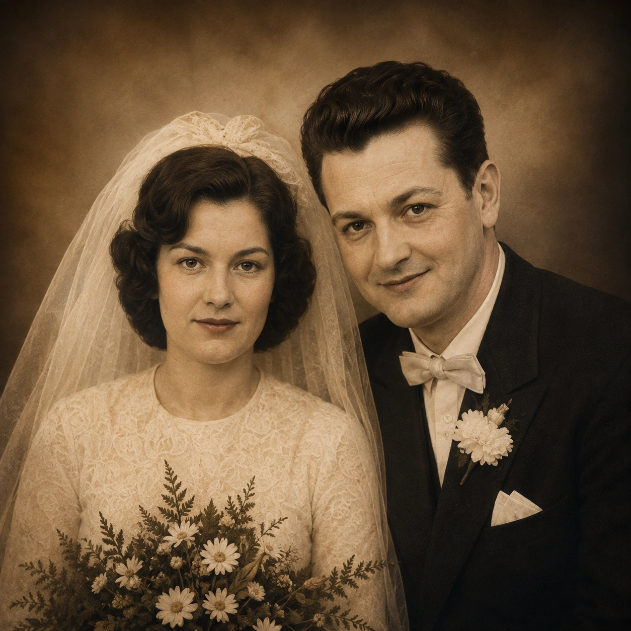 Hochzeitsportrait nach Foto auf Leinwand, retuschiert und veredelt, mit KI erstellt