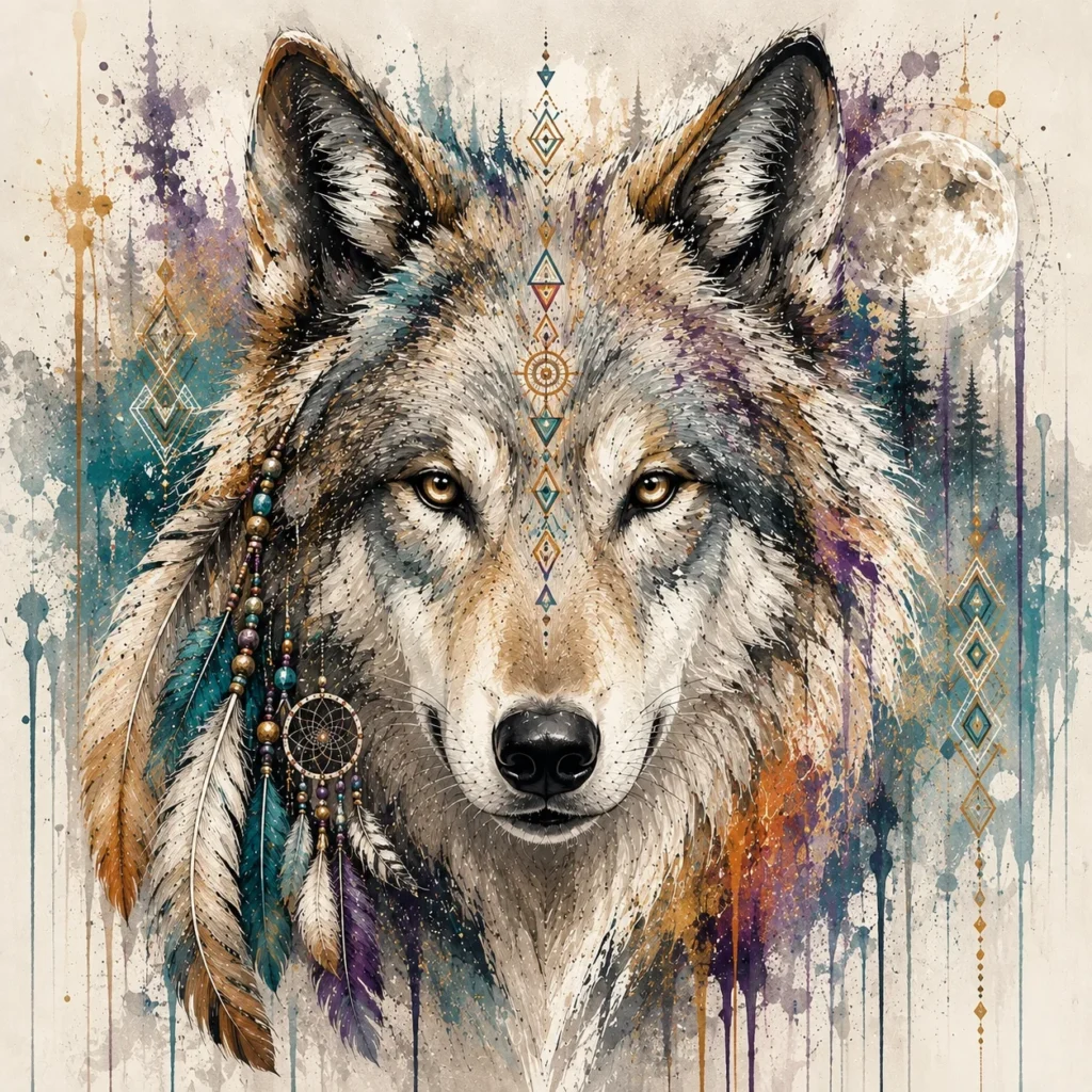 Krafttierbild Wolf, mit KI erstellt